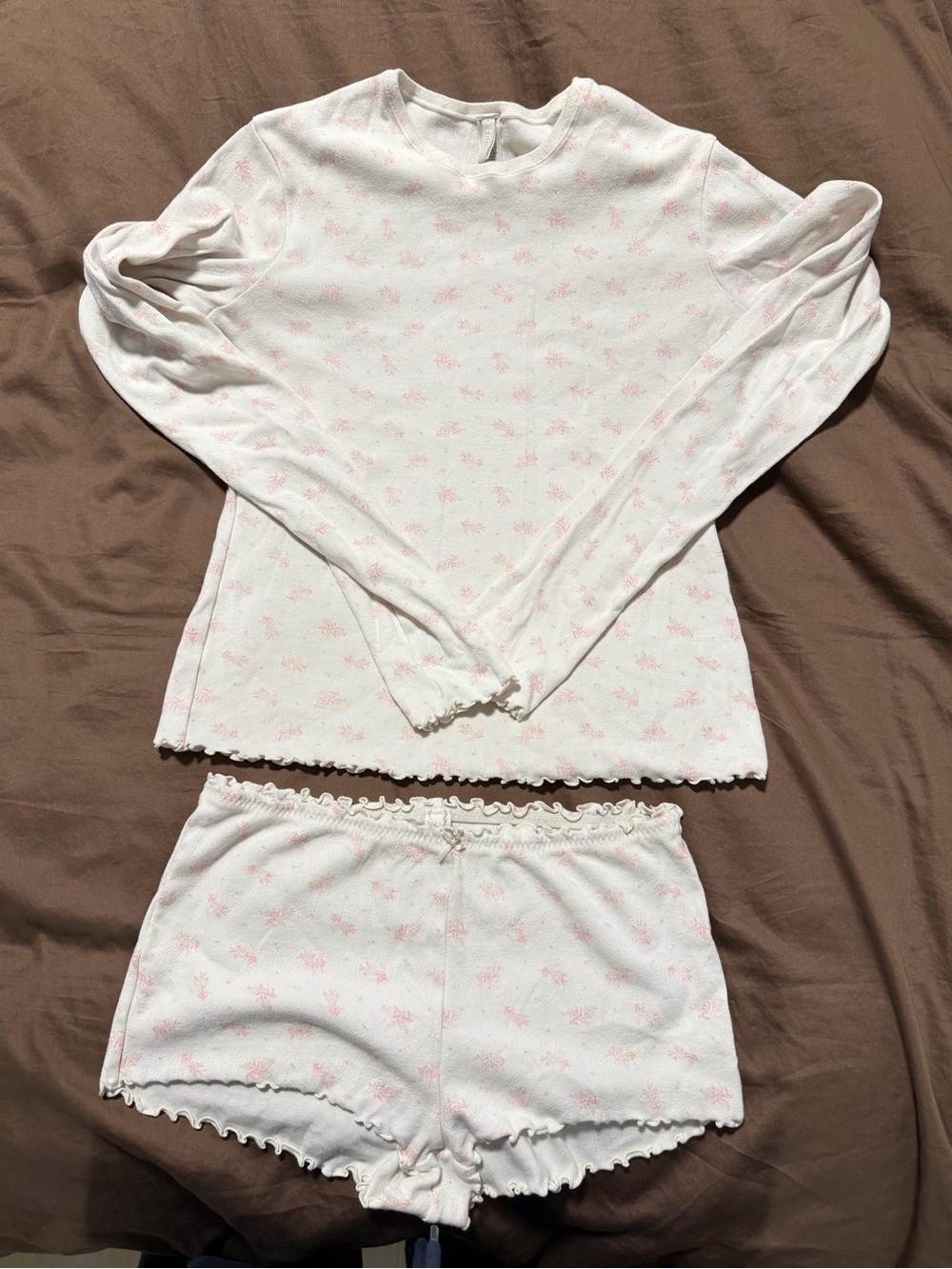 SKIMS Women's White & Pink Floral Long-Sleeve Pajama Set